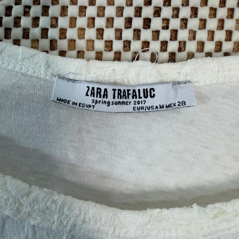 Zara Trafaluc White Cotton Lace Sleeve Crop Top Spring Summer 2017 Medium
